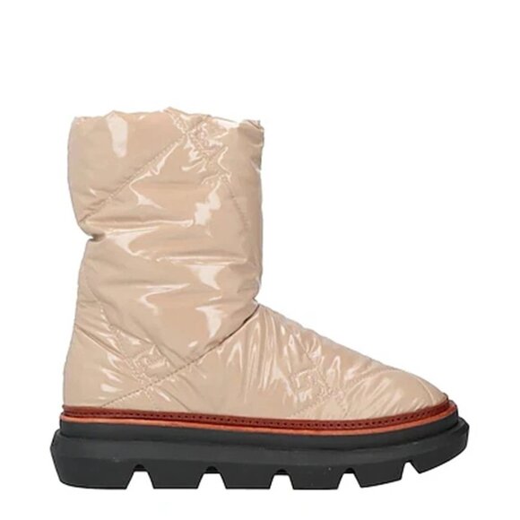 $500 TORY BURCH QUILTED PADDED PUFFER SNOW BOOTS PATENT BEIGE LOGO 9.5 (MG8)